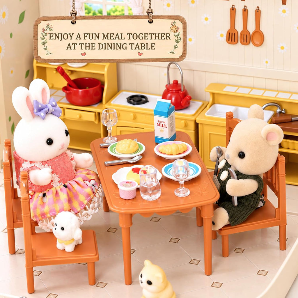 Juego de maletas de muebles de cocina para niños, 2 muñecas flexibles de
