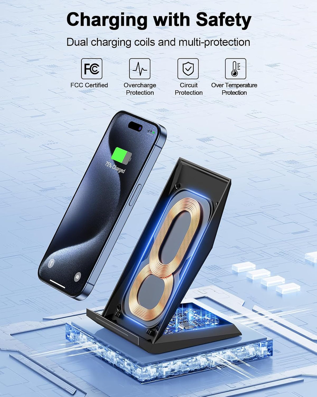 NANAMI Cargador inalámbrico rápido con cargador de teléfono USB, soporte de carga certificado Qi con adaptador QC3.0 7.5W compatible con iPhone 15/14/13/12/11, 10W para Samsung Galaxy