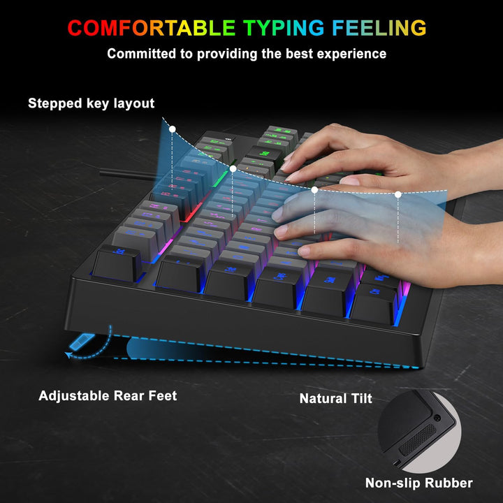 BlueFinger Combo de teclado para juegos RGB de 87 teclas y mouse re...