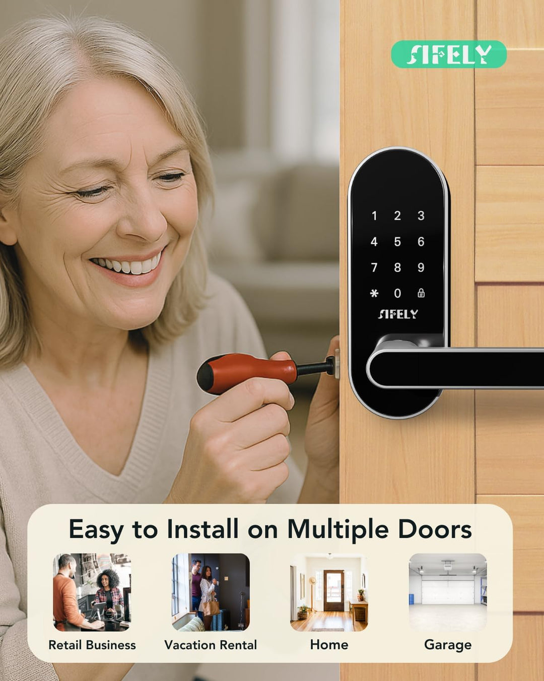 Cerradura de puerta inteligente WiFi integrada con asa, entrada sin...