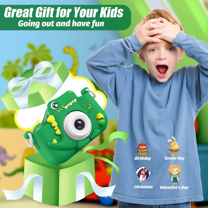 Cámara para niños, mejorada, diseño de dinosaurio, regalos de Navid...