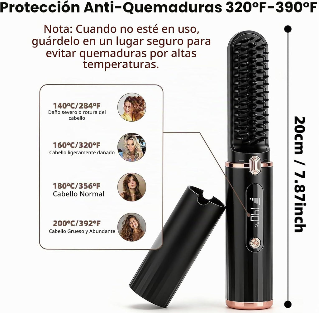 Cepillo alisador de pelo inalámbrico, calentamiento rápido, 4500 mAh
