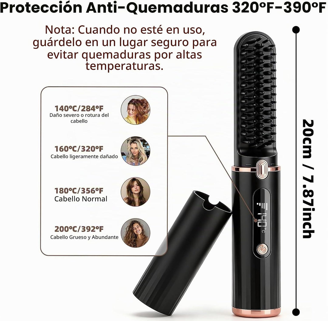 Cepillo alisador de pelo inalámbrico, calentamiento rápido, 4500 mA...