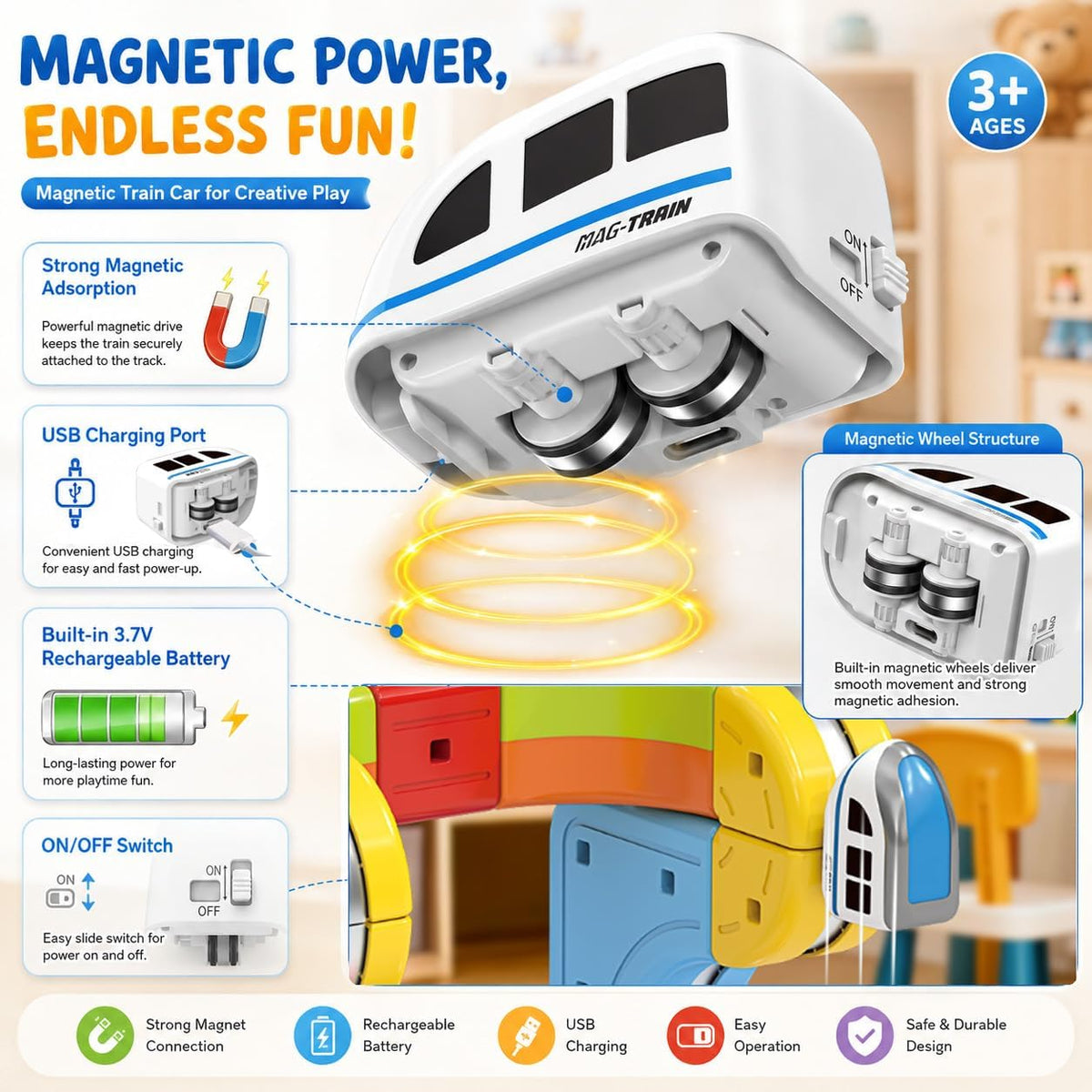 Juego de tren eléctrico magnético DIY para niños pequeños, elevador