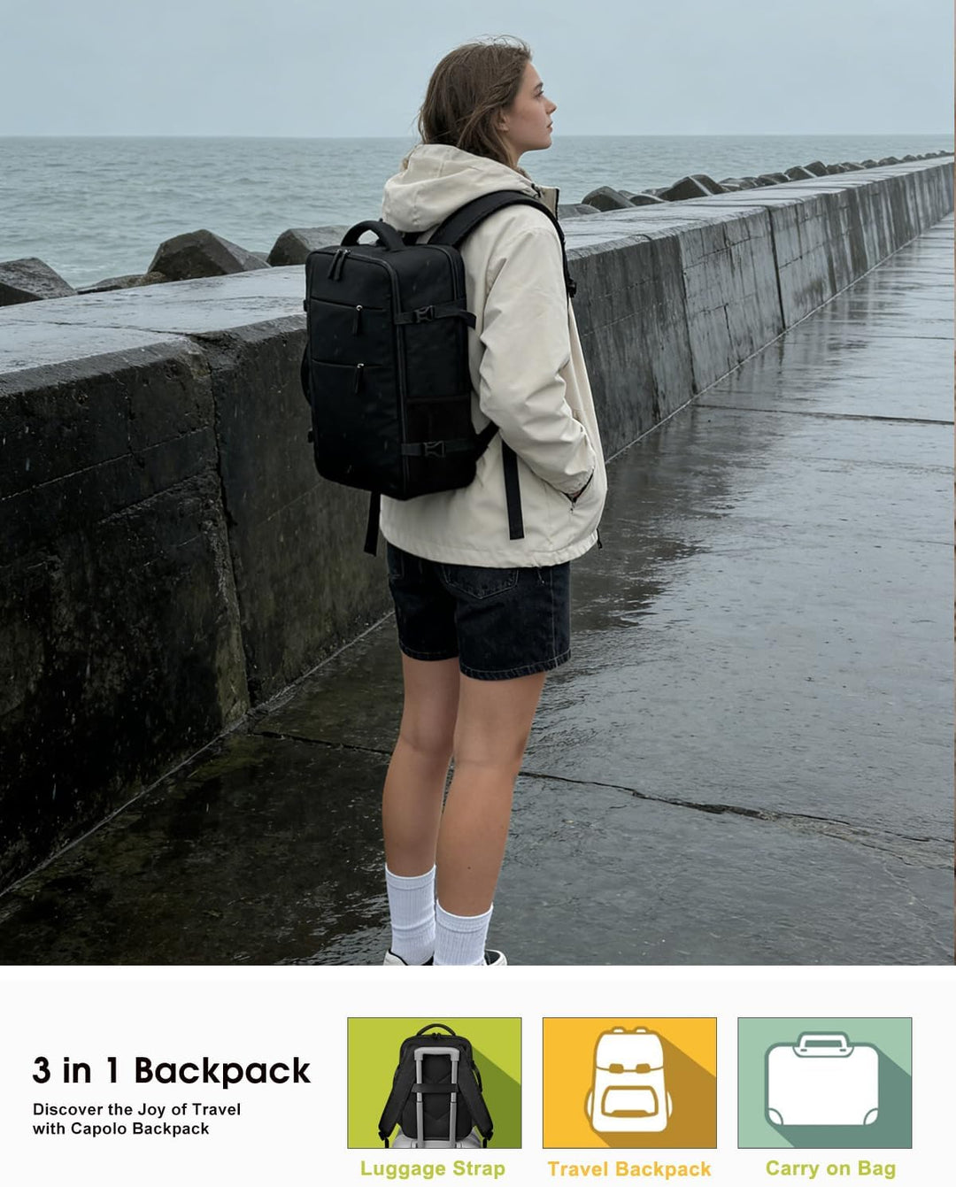 Capolo Mochila de viaje para mujeres y hombres, mochila impermeable...
