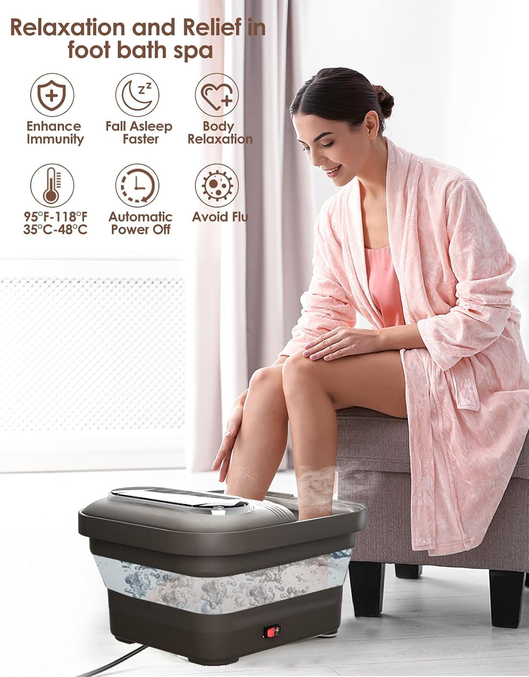 OOAMBB Masajeador de spa para pies plegable con calor, burbujas y c...