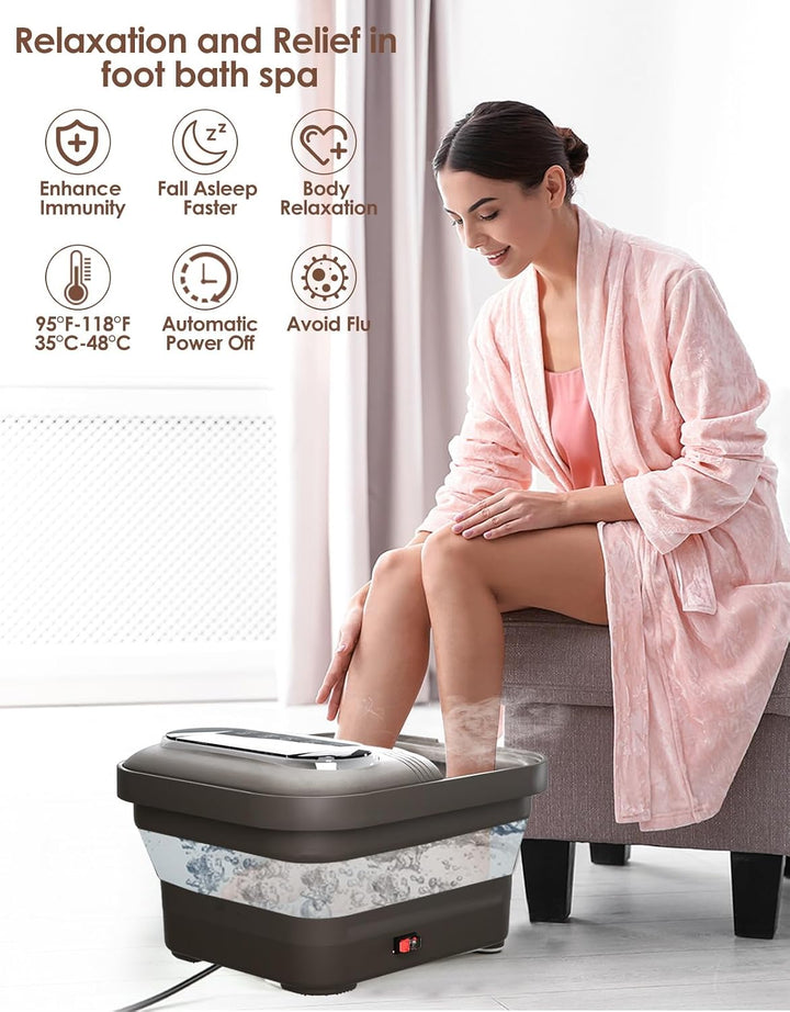 OOAMBB Masajeador de spa para pies plegable con calor, burbujas y c...