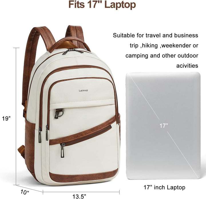 LATMAP Mochila de 43L para mujer: mochila de cuero vegano para lapt...