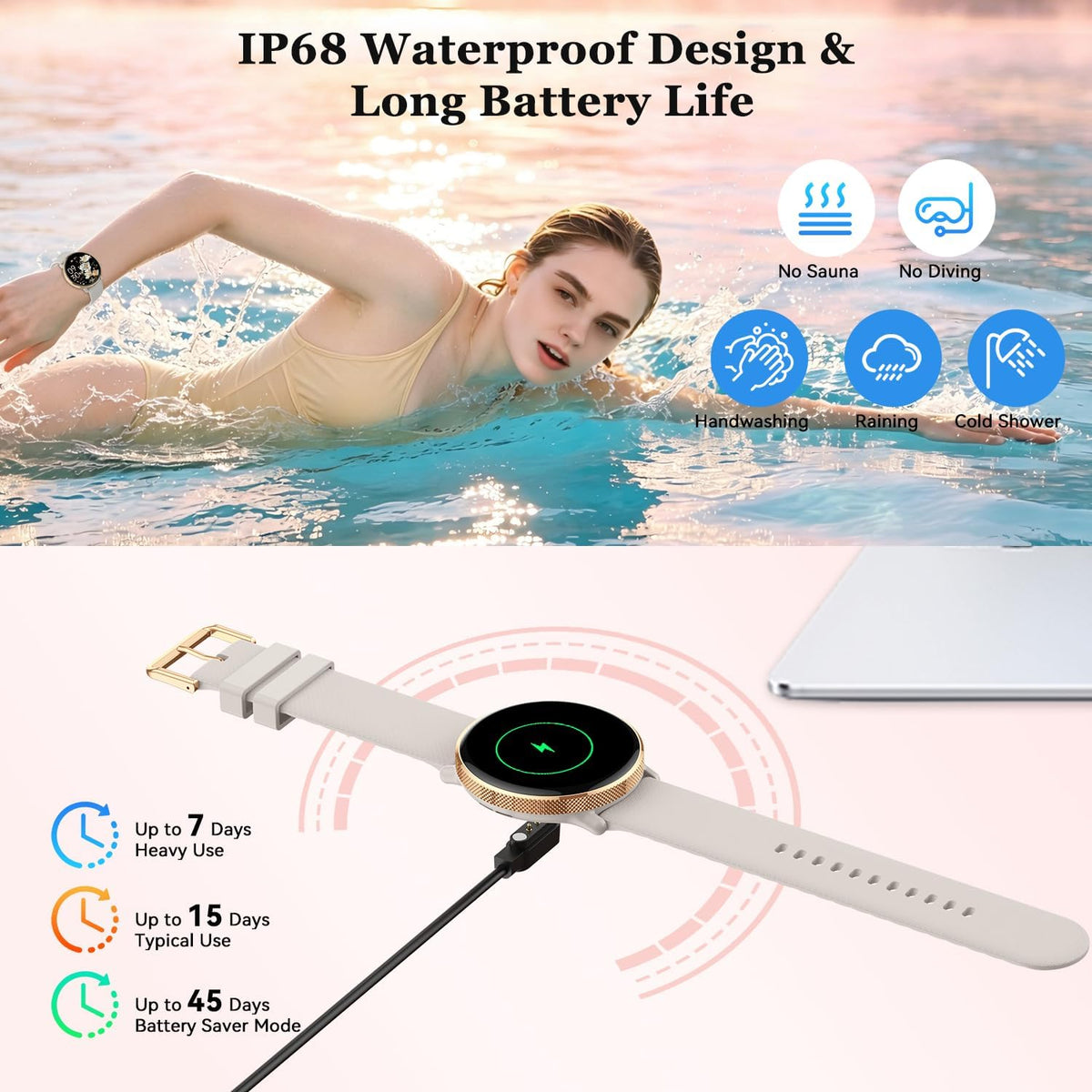 Reloj inteligente para mujer con rastreador de ejercicio: resistente al agua con Bluetooth y respuesta de llamadas, relojes inteligentes para Android/iPhone, digital, reloj inteligente, podómetro