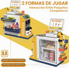 Juego de caja registradora para niños – 48 piezas de dinero de simulación, calculadora, escáner, tarjeta de crédito y comida de juego para niños y niñas a partir de 3 años (668-125)