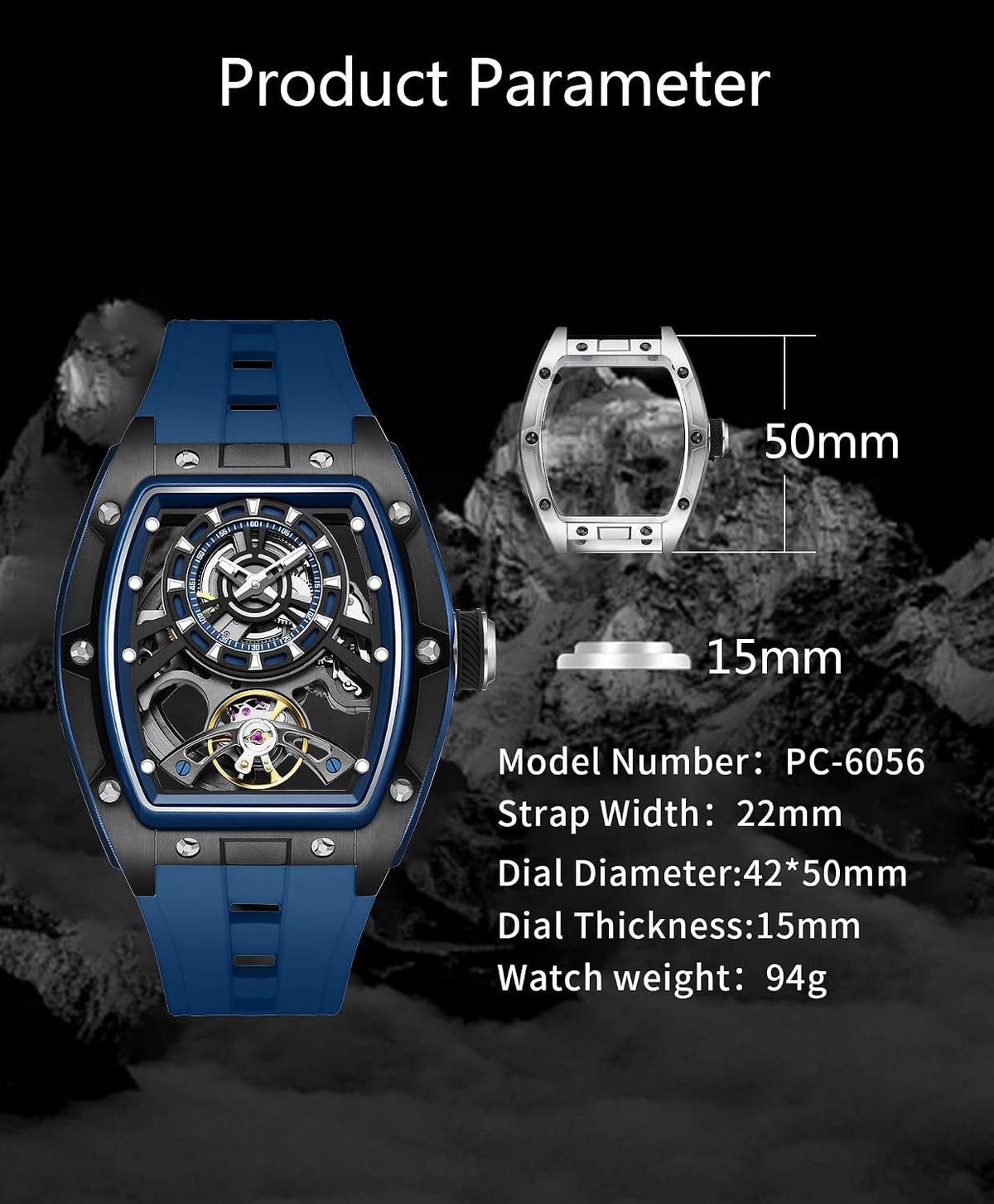Paras Crown Relojes Automáticos para Hombre Caja de Acero Correa de Silicona Analógico 30M Resistente al Agua Reloj Mecánico Relojes de Moda para Hombre Relojes De Hombre