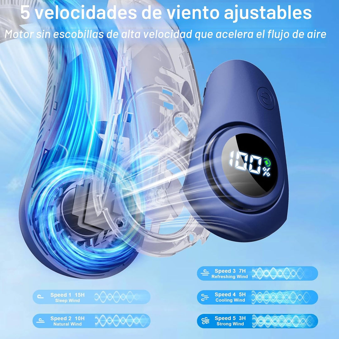 Ventilador de cuello portátil que sopla aire frío, pantalla LED, ve...