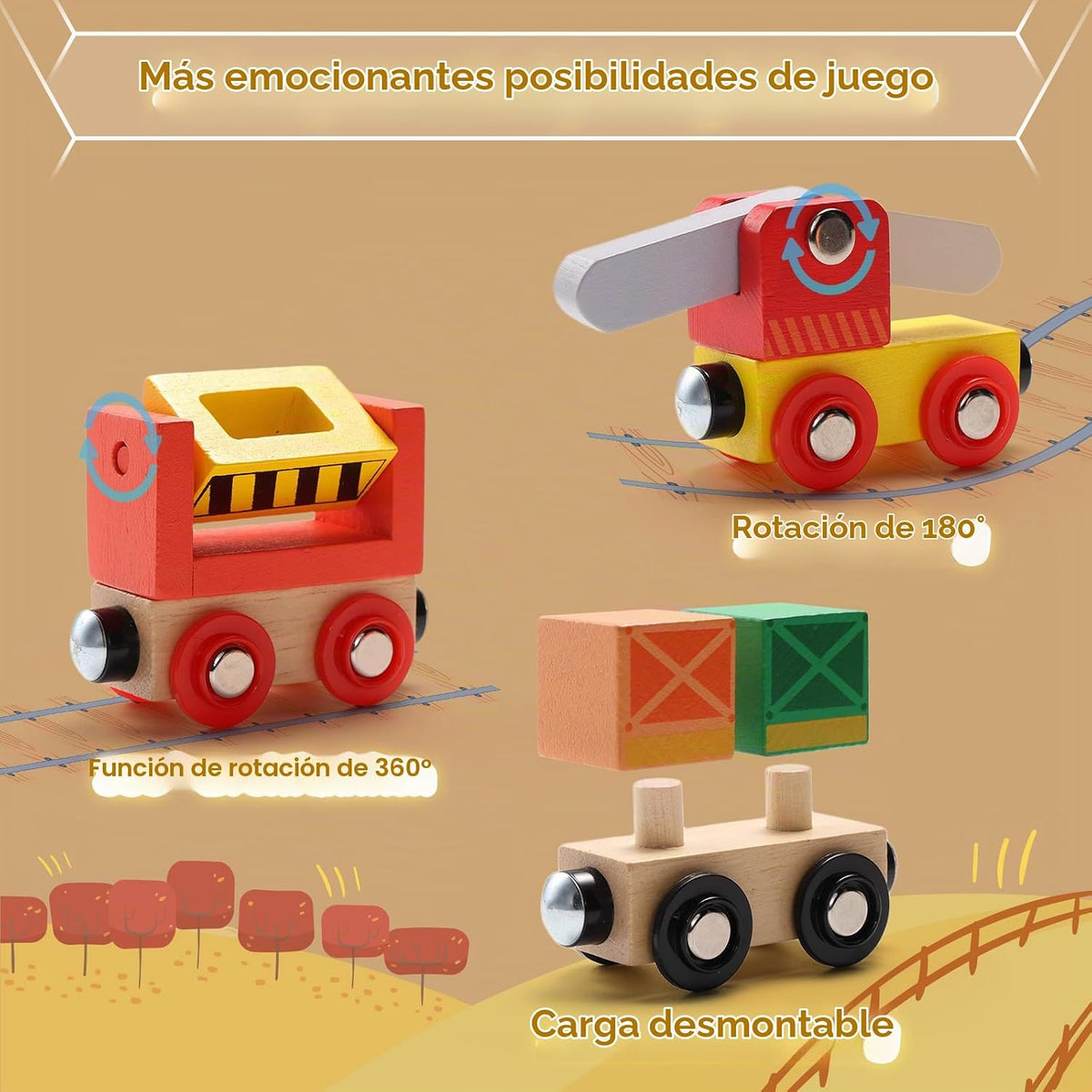SainSmart Jr. Juego de Tren de Madera de 12 Piezas - Juguetes de Tren con Caja de Almacenamiento, Trenes de Juguete Magnéticos Compatibles con Todas las Principales Marcas, Regalo para Niños Pequeños