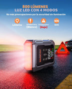 Arrancador de batería de coche 9 en 1 de 6000A 160PSI con compresor de aire y soplador de aire (todo gas 12L diesel), caja de arranque portátil para batería de automóvil con luz de 800