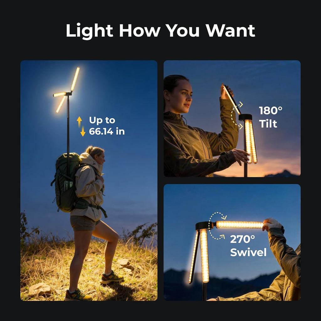 Lámpara BougeRV Luz telescópica para acampar T1, linterna recargable de 15600 mAh