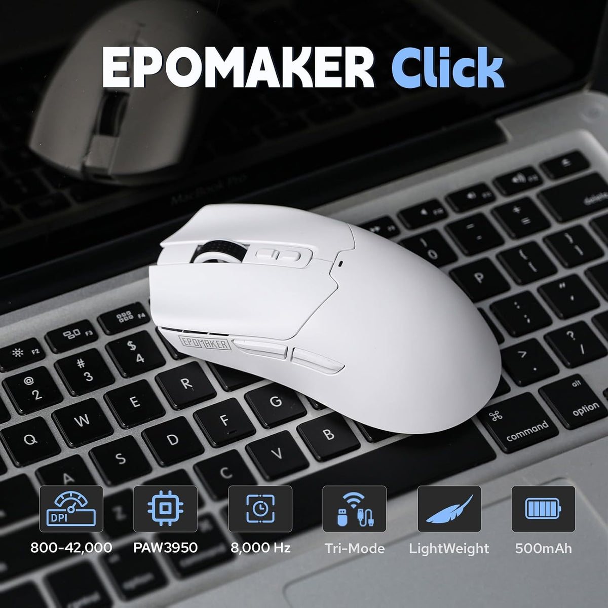 EPOMAKER Click Gaming Mouse inalámbrico 2.4Ghz\/BT\/Type-C, 800 a 4...