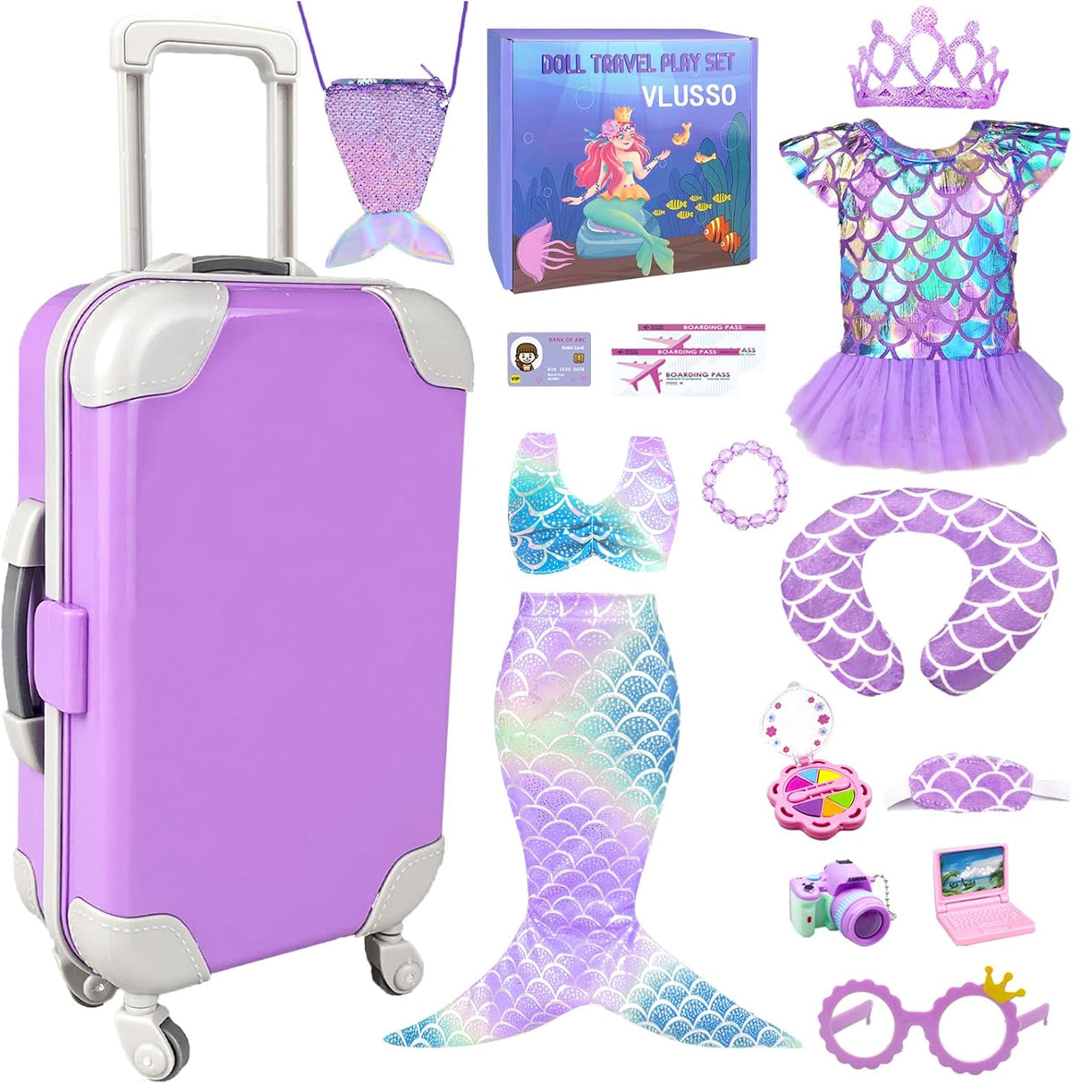 Estuche de accesorios para muñeca de 18 pulgadas, equipaje, accesorios para muñecas con ropa
