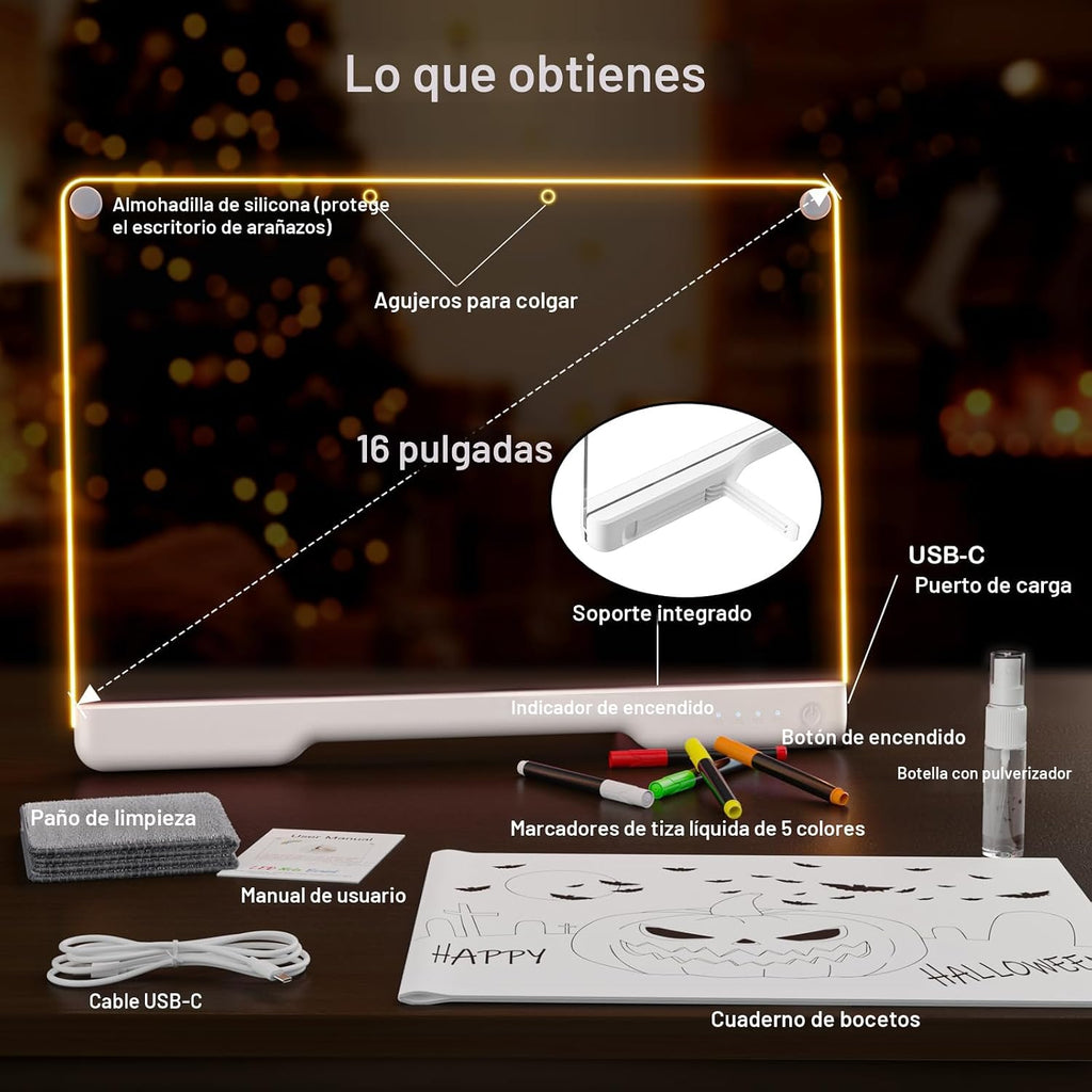 Geokay 16" Rechargeable LED Drawing Board con 9-Color Light Effects