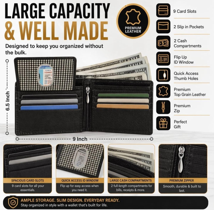 Cartera de cuero para hombre - con bloqueo RFID, delgada y elegante...