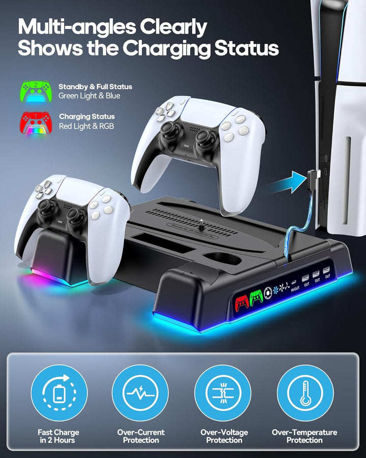 PS5\/Slim\/Pro Stand and Cooling Station with LED Controller Chargi...
