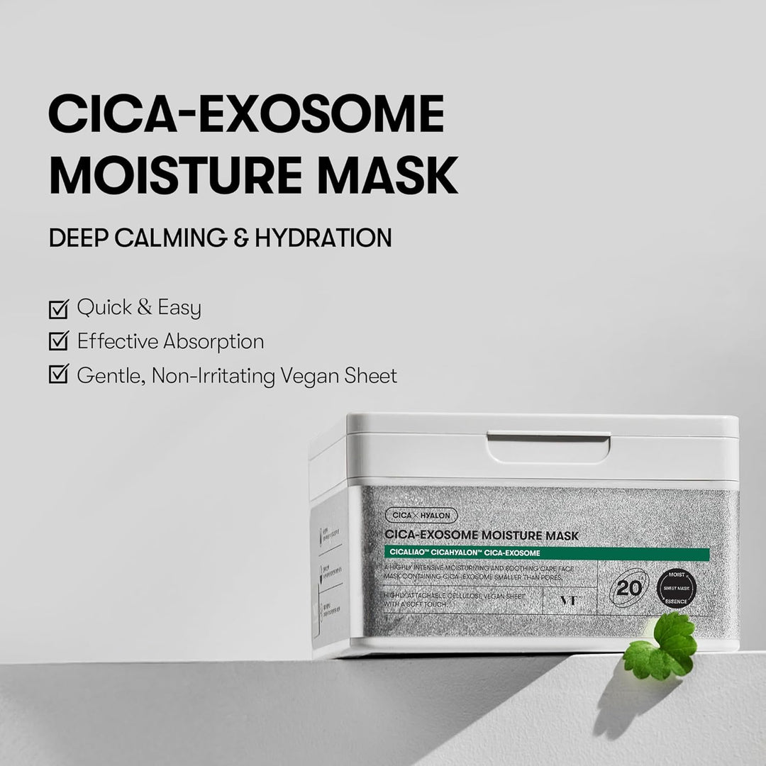 VT COSMETICS Cica-Exosome - Máscara de humedad de 20 hojas, centell...