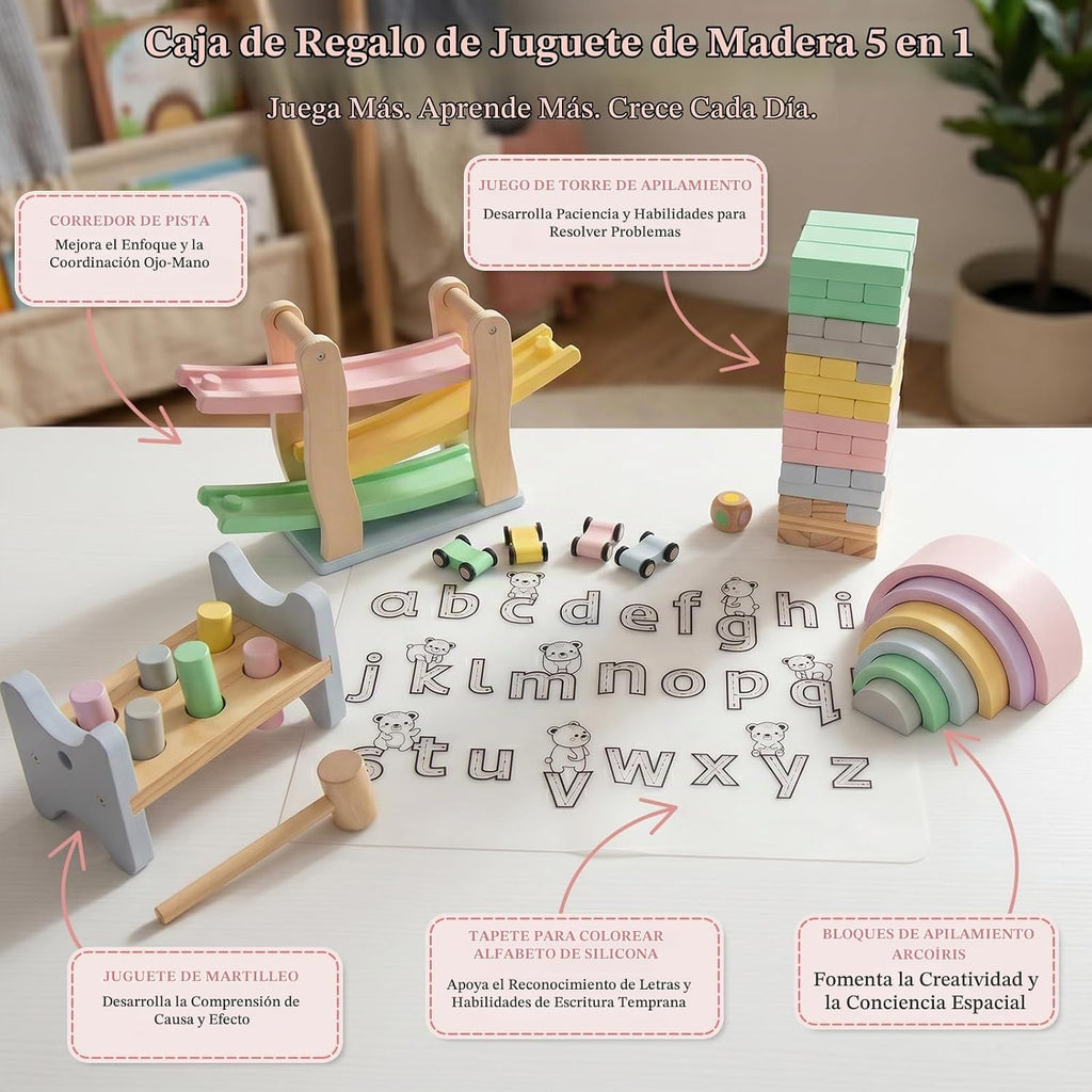 WOODENFUN Juego de juguetes Montessori de madera para niños, juego