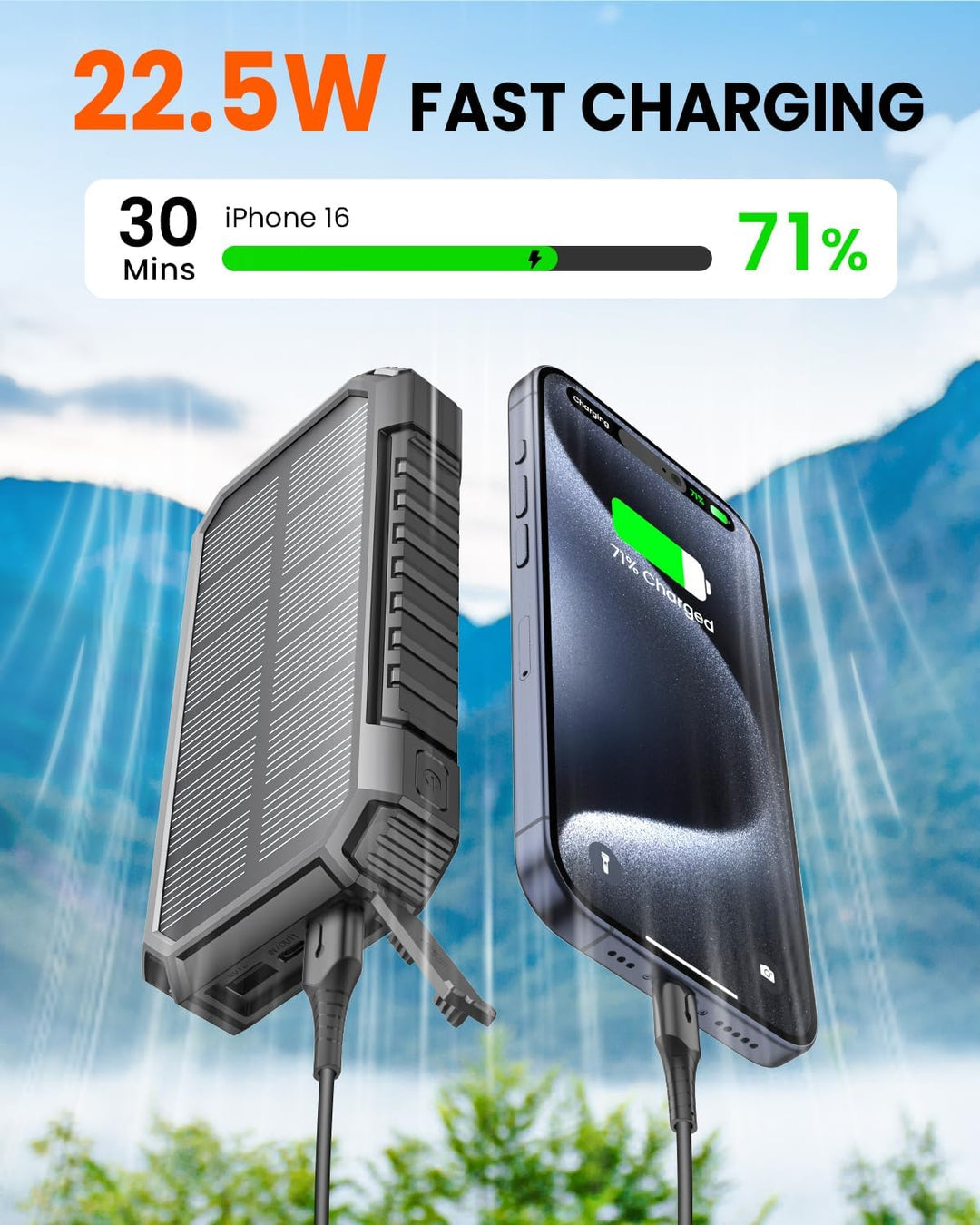 Riapow Cargador solar - Cargador portátil inalámbrico de 27000 mAh...