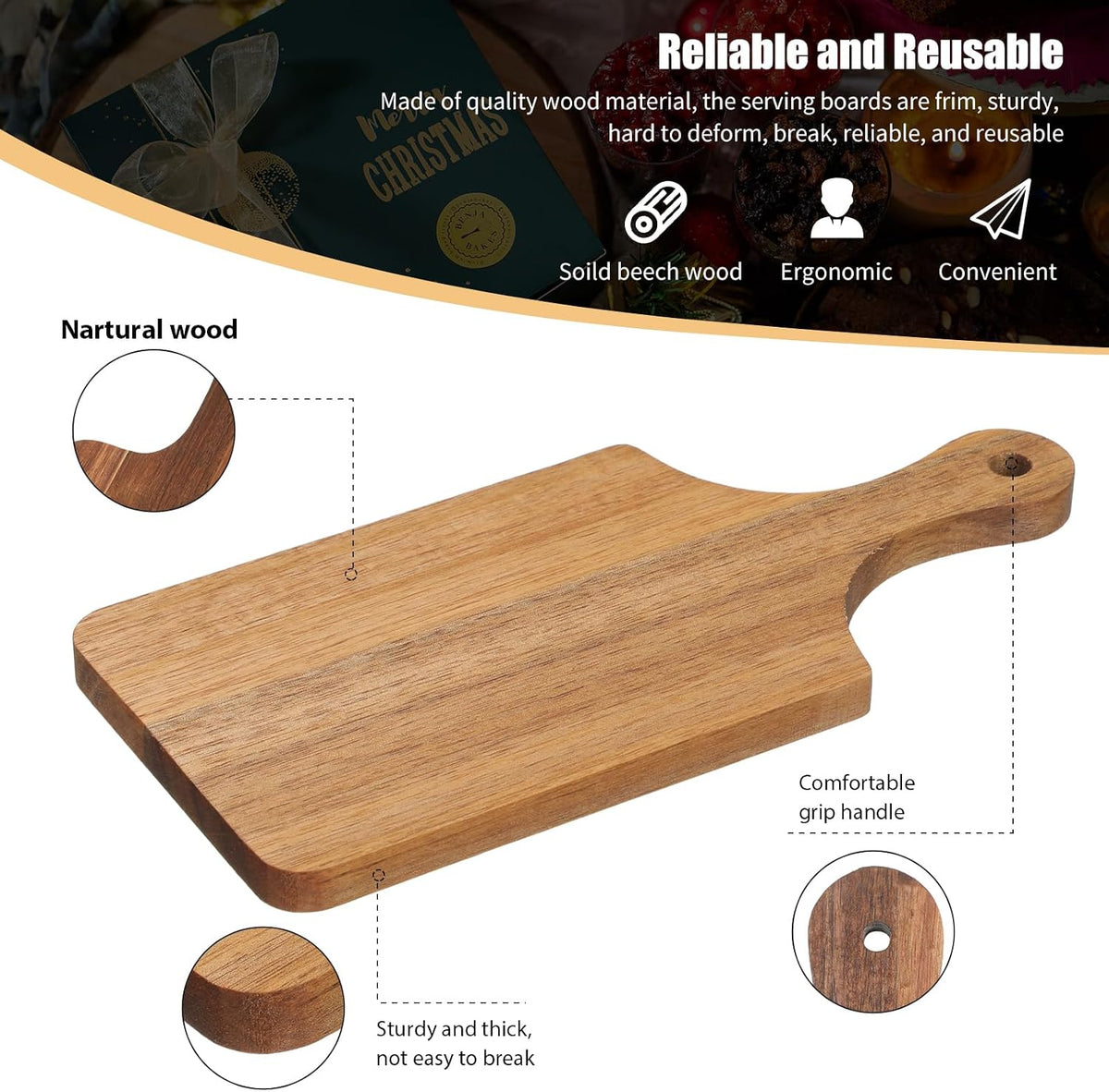 Tabla de cortar gruesa de 6 piezas, tablero de madera a granel para cortar servir embutidos material para grabado láser, día de la madre, boda, inauguración de la casa (Acacia)
