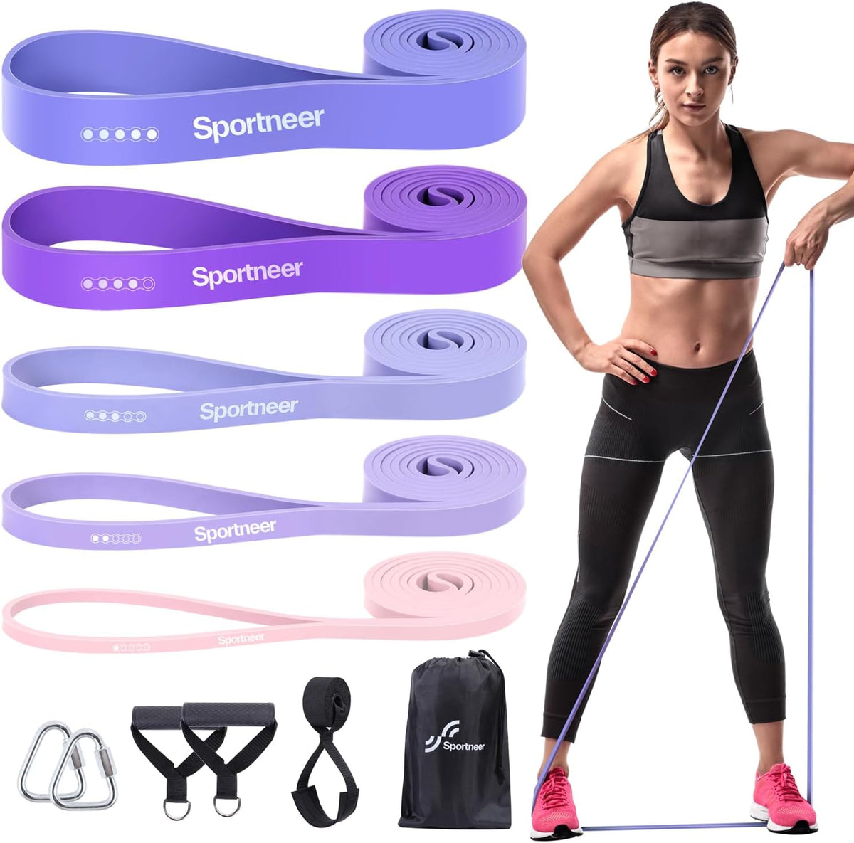 Sportneer Bandas de resistencia para entrenar: bandas de dominadas de 5 a 130 libras, 5 niveles, bandas de ejercicio con asas y anclaje de puerta, bandas de asistencia para dominadas para hombres y