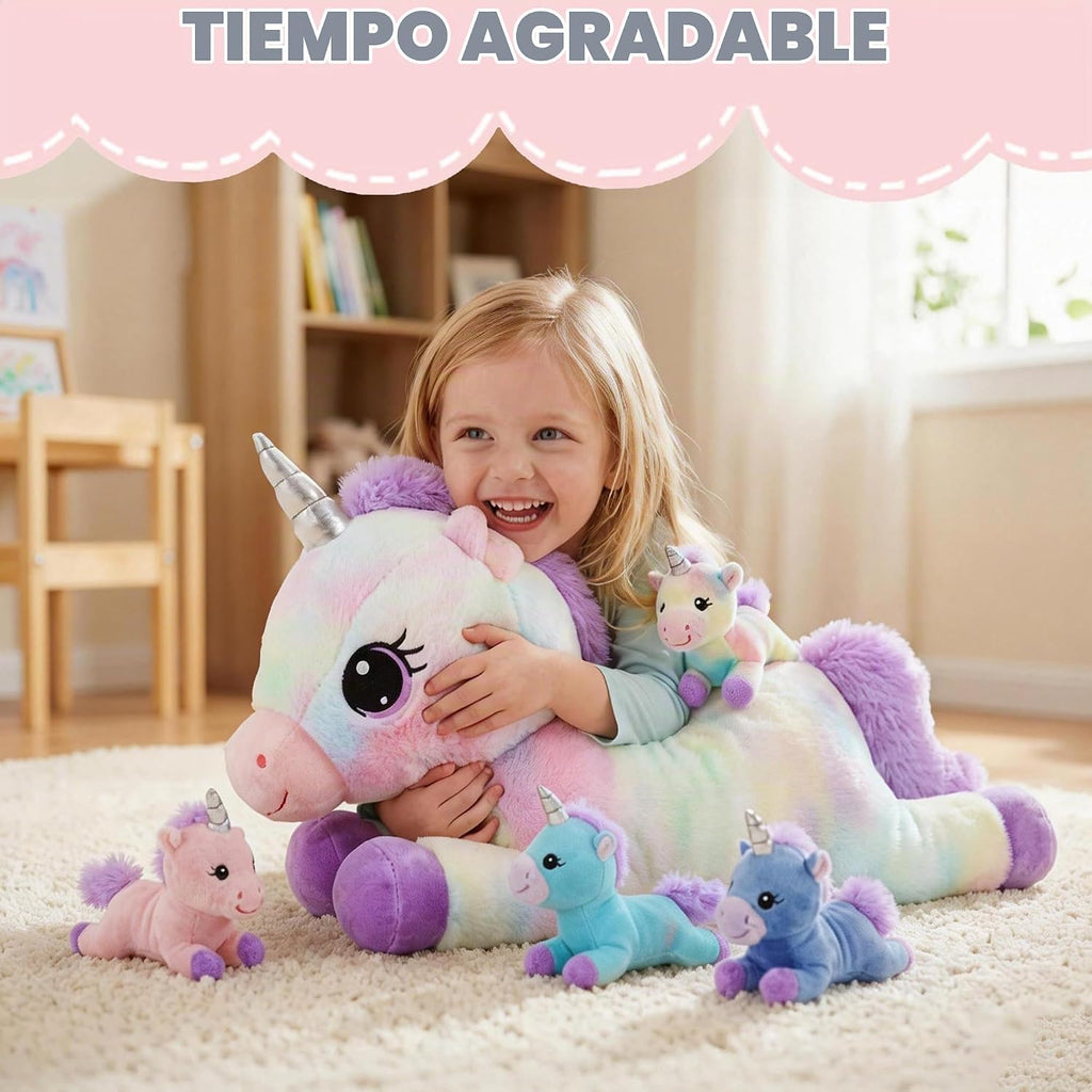 little tigers Peluche de unicornio mamá con 4 bebés en la barriga