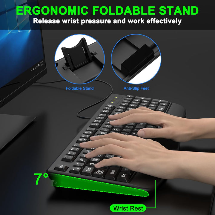 QUASIO Teclado de impresión grande, 2.4 G, ergonómico de tamaño com...