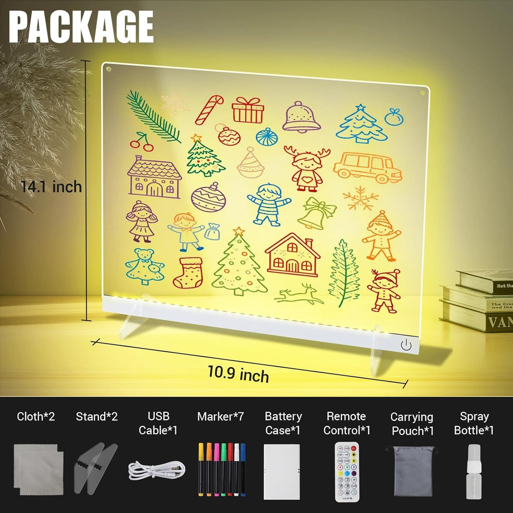 Tablero de dibujo inteligente de 14.1 x 10.9 pulgadas con control remoto de aplicación de sincronización de música, tablero de notas LED brillante con colores, tableta de dibujo con luz de neón