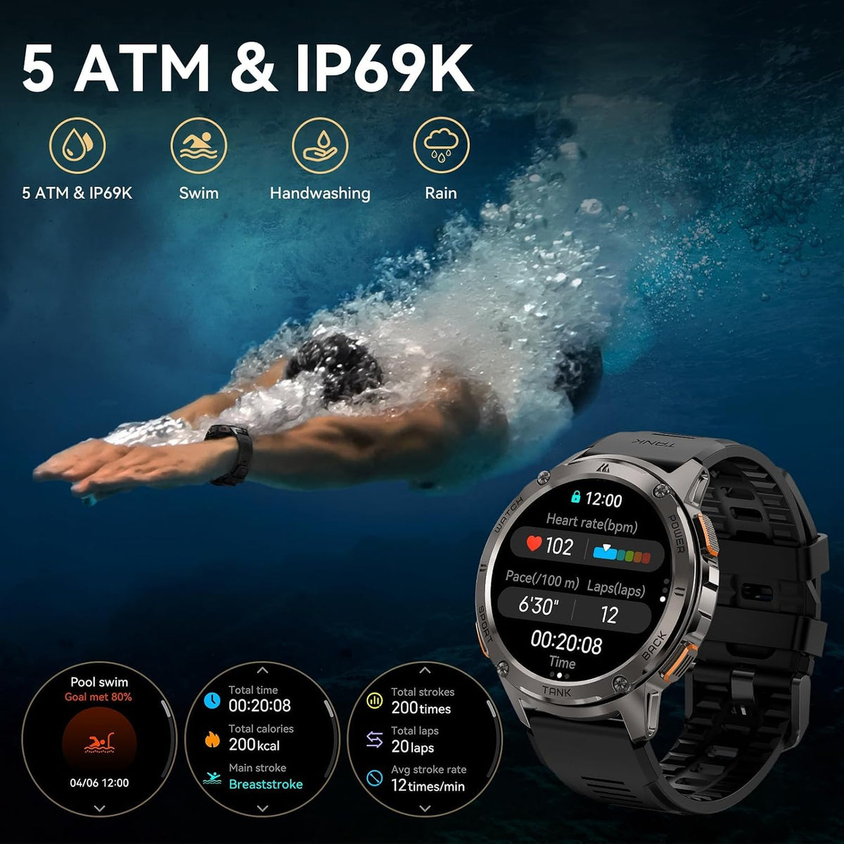 AMAZTIM Tank T3 - Relojes inteligentes para hombre, cuerpo de metal
