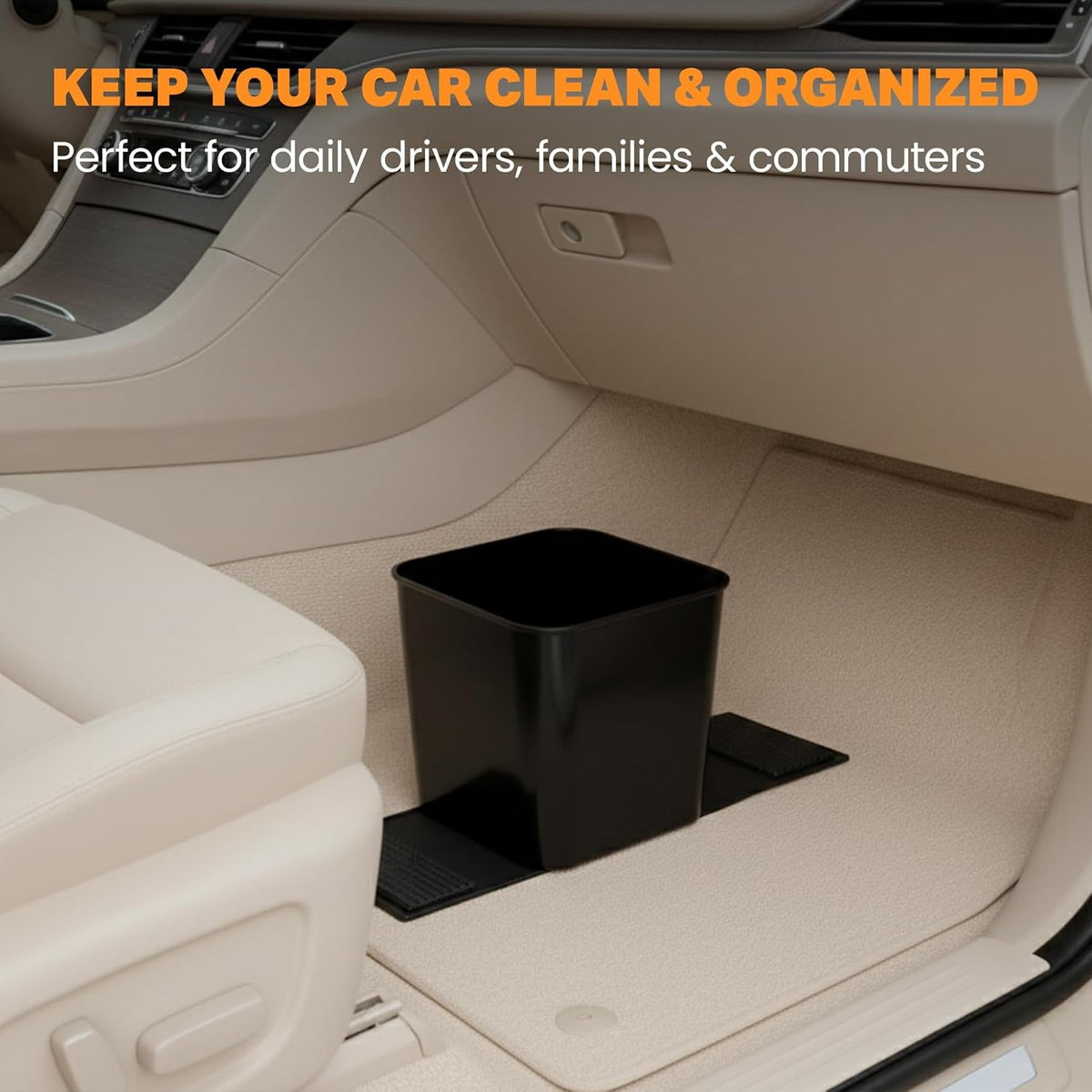 Basurero para automóvil con alas de estabilidad, a prueba de fugas, portátil, para tela y alfombrillas de goma, organizador automático compacto y duradero de plástico para automóviles, SUV