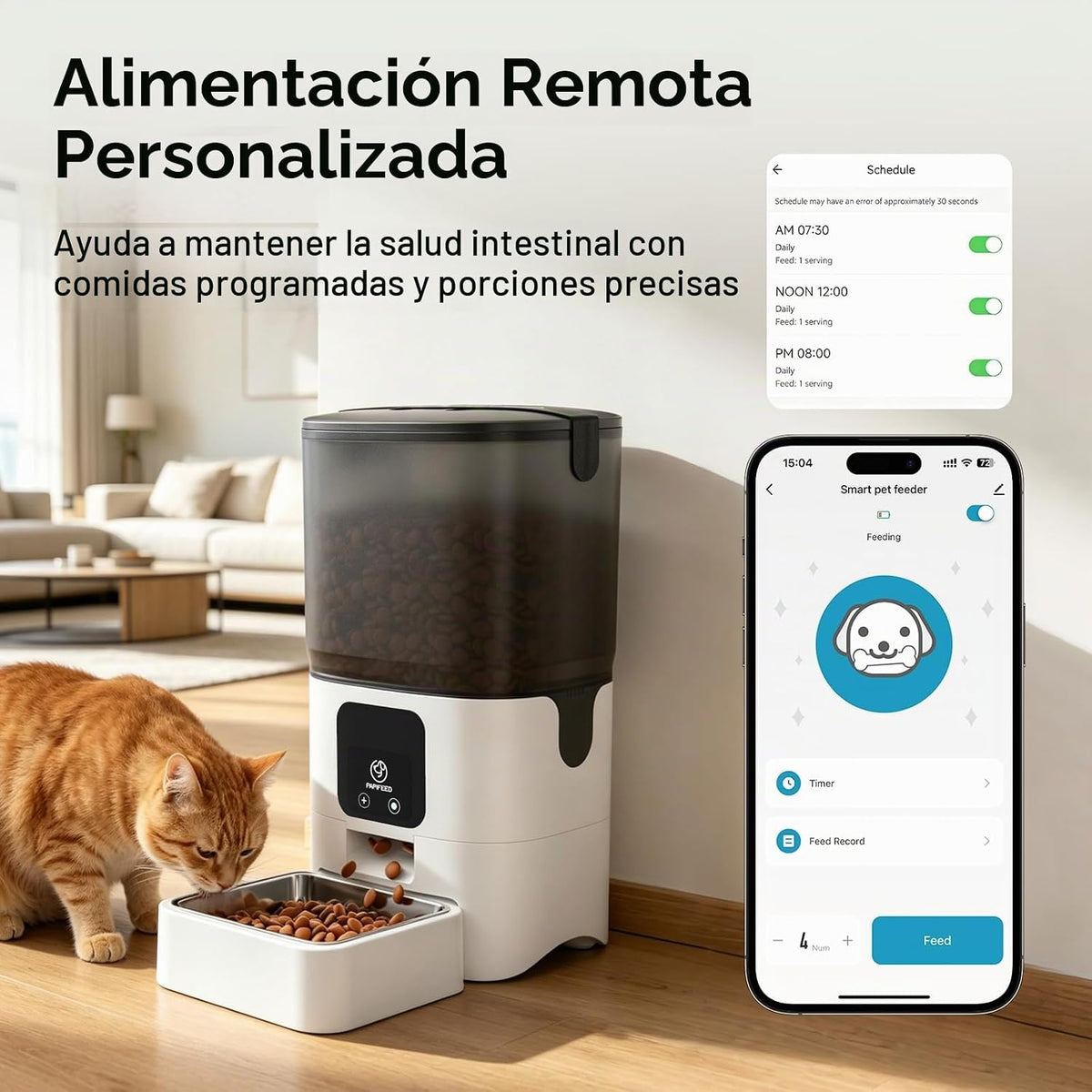 PAPIFEED Comedero automático para gatos con aplicación, alimentador automático WiFi para gatos, dispensador de alimentos para gatos de alimentación lenta de 6 litros para alimentos secos