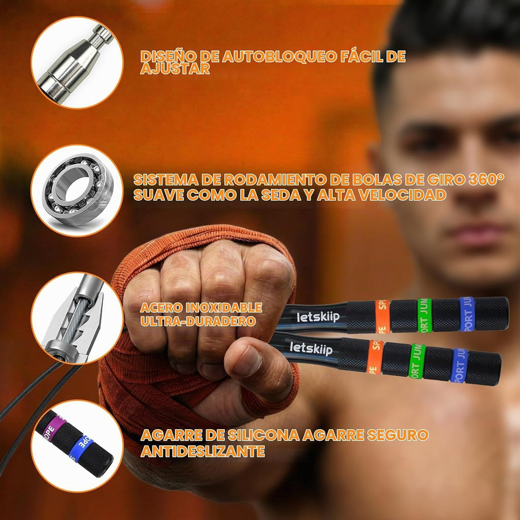 Cuerda de salto de velocidad de aluminio autobloqueante, juego de 2 cables