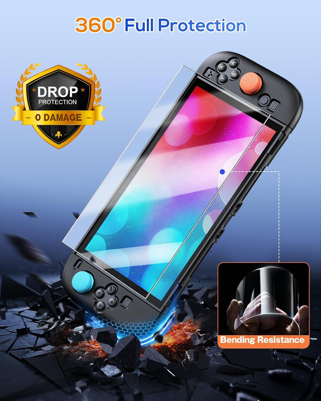 FYOUNG Estuche protector mejorado para Switch 2 y juego de protector de pantalla, funda compatible con base
