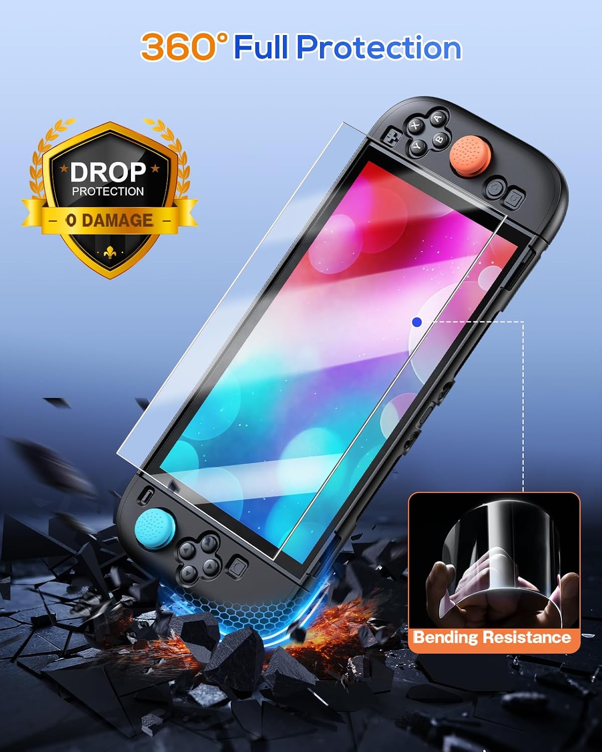FYOUNG Estuche protector mejorado para Switch 2 y juego de protector de pantalla, funda compatible con base