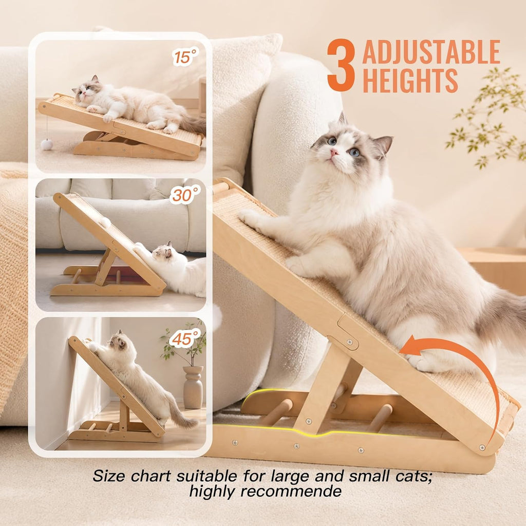 Rampa de Acariciador de Gato de Sisal con Forma de L en L - Poste de Rasguño Ajustable