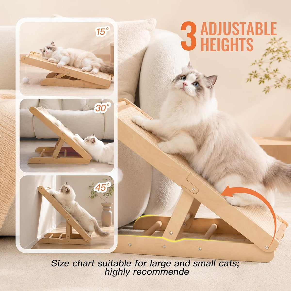 Rampa de Acariciador de Gato de Sisal con Forma de L en L - Poste de Rasguño Ajustable