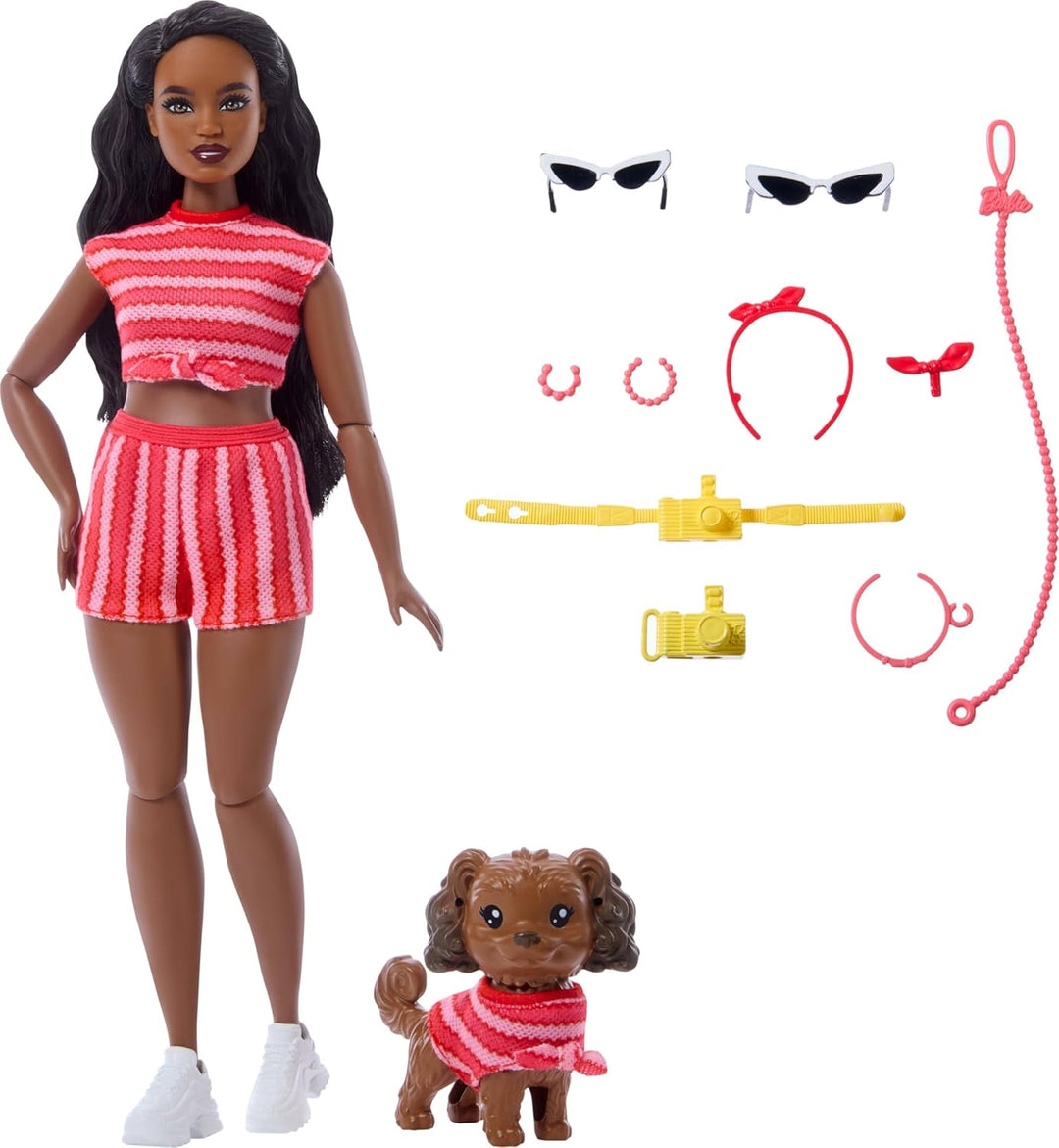 Muñeca Barbie Twinning Looks con perro mascota en ropa a juego roja...