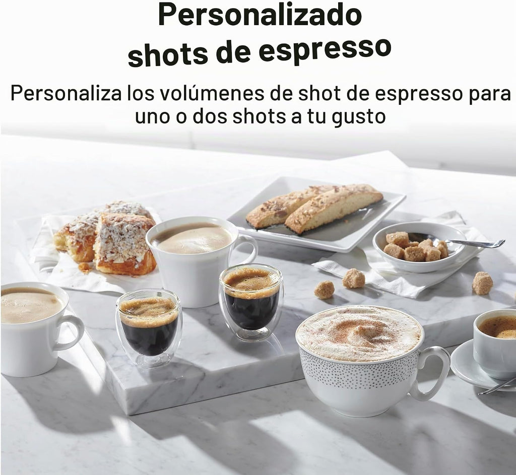 Hamilton Beach Slide & Lock - Máquina de café expreso con espumador de leche, varita de vapor para capuchino y café con leche, bomba de 15 barras y dos boquillas, depósito extraíble, compacto, diseño