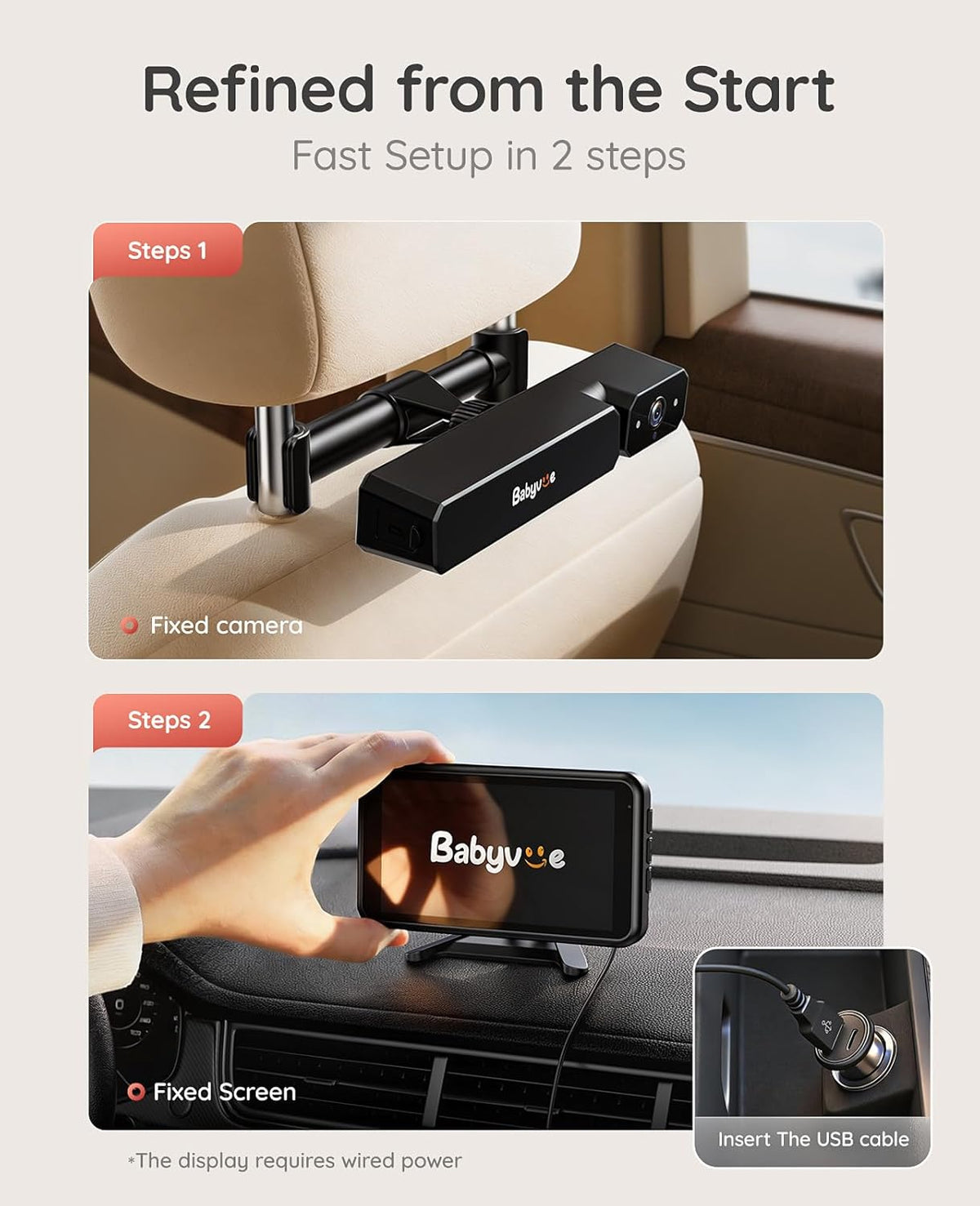 Babyvue Monitor de bebé con cámara dual inalámbrica para automóvil...