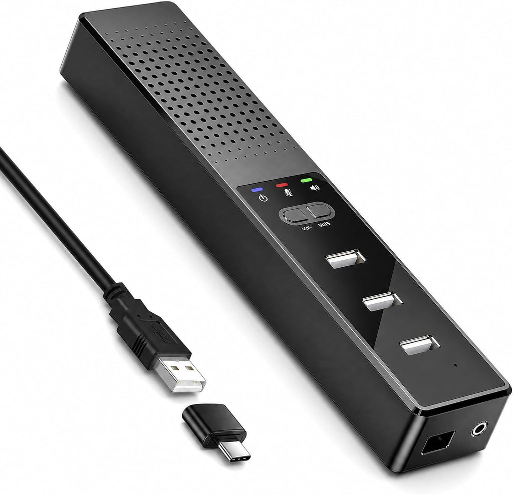 Altavoz de conferencia para PC y portátil, altavoz Bluetooth con reducción de ruido AI, captación de voz de 360°, USB-C Plug and Play, compatible con Zoom, Microsoft Teams, Skype y Webex