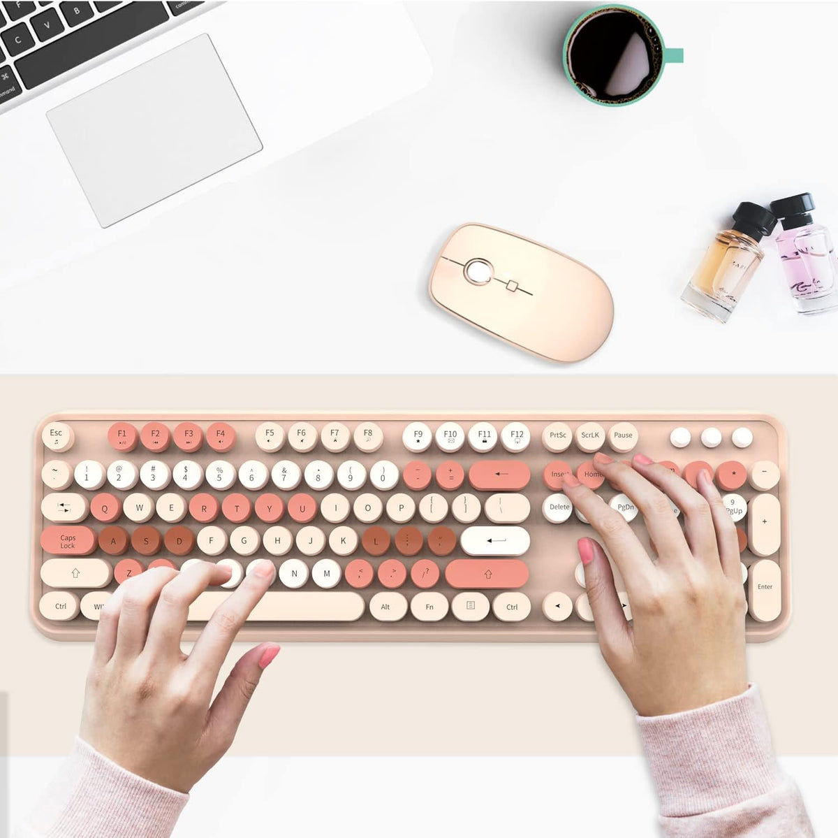 FOPETT Combo de teclado y mouse inalámbricos, 2.4G de tamaño comple...