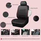 CAR PASS Fundas de cuero con ribetes de ajuste universal, dos fundas de asiento delantero, piel sintética impermeable para SUV, sedán, camioneta, camión, compatible con bolsas de aire, orificios de