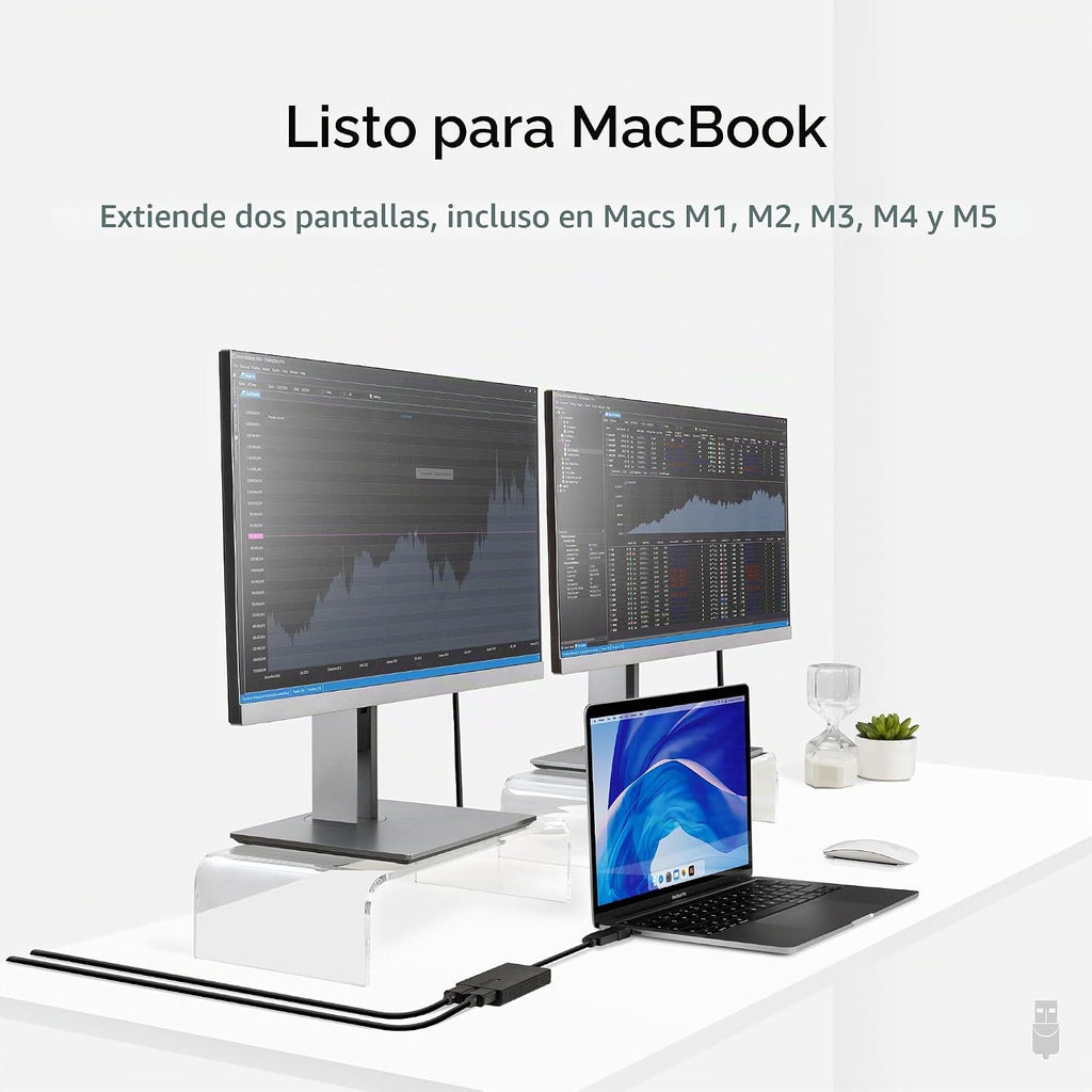 Adaptador USB C, USB 3.0 a HDMI dual para monitores duales