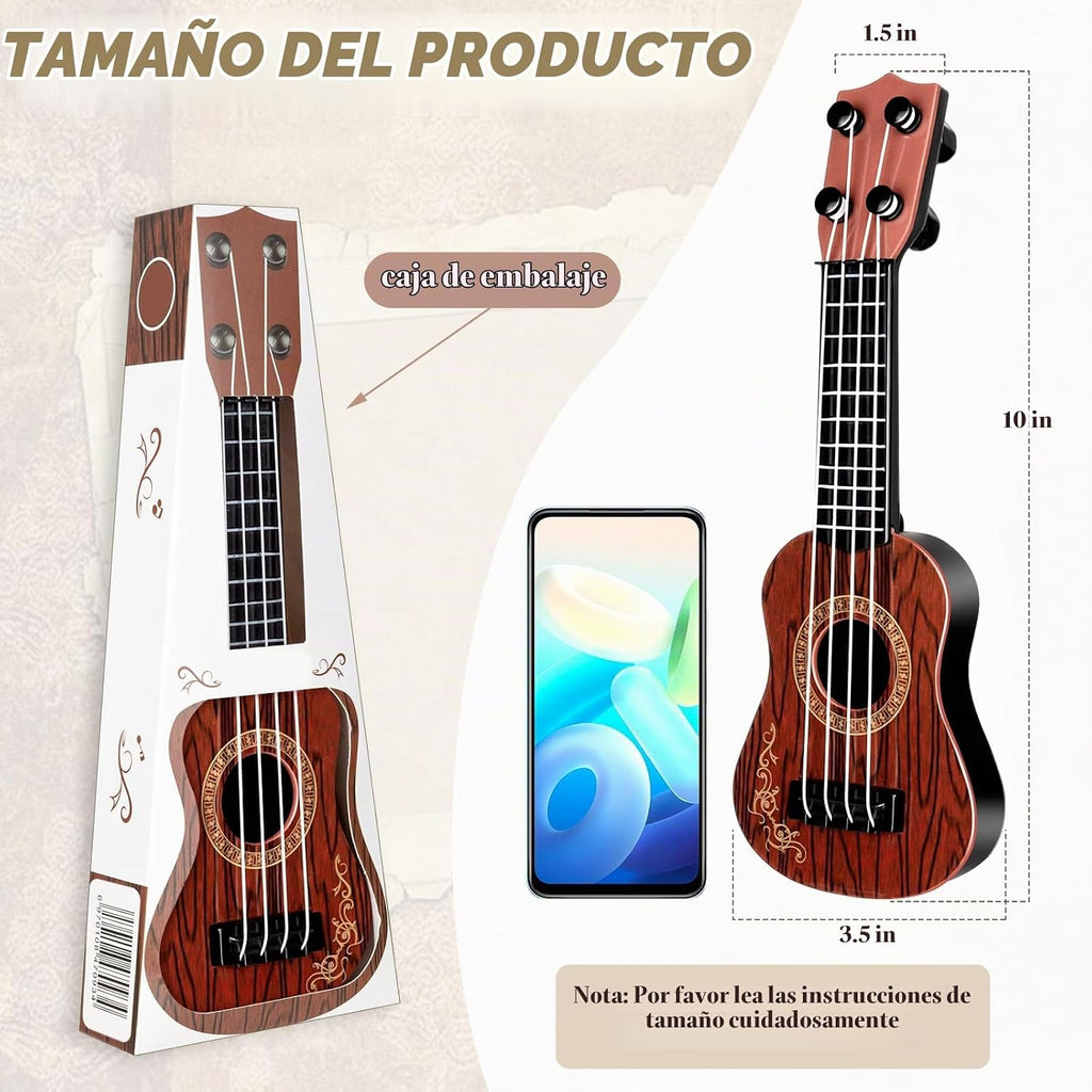 Mini guitarra para niños, 12 unidades, 10 pulgadas, 4 cuerdas, mini ukelele