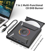 ASHDOL Unidad externa de CD DVD 7 en 1, lector de discos USB 3.0 y...