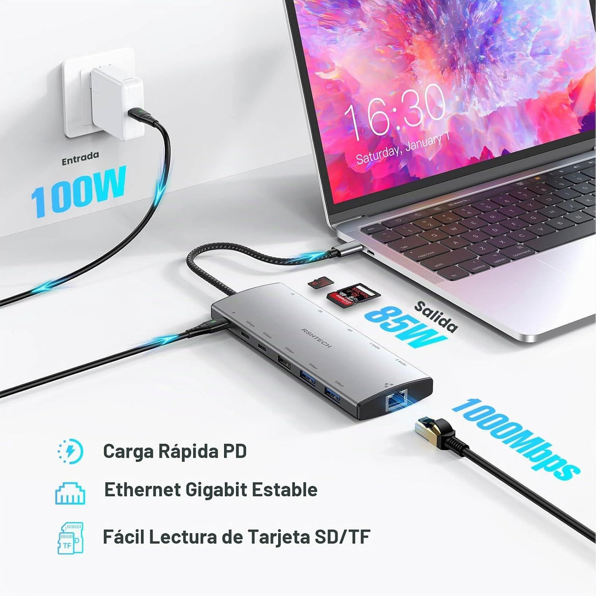 RSHTECH, RSH-T12HD, hub USB